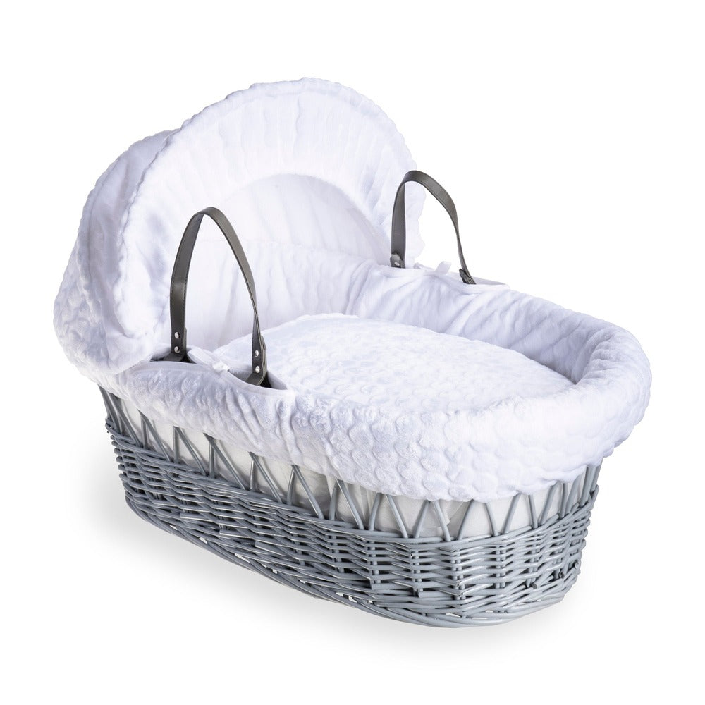 Clair de Lune Marshmallow Grey Wicker Moses Basket