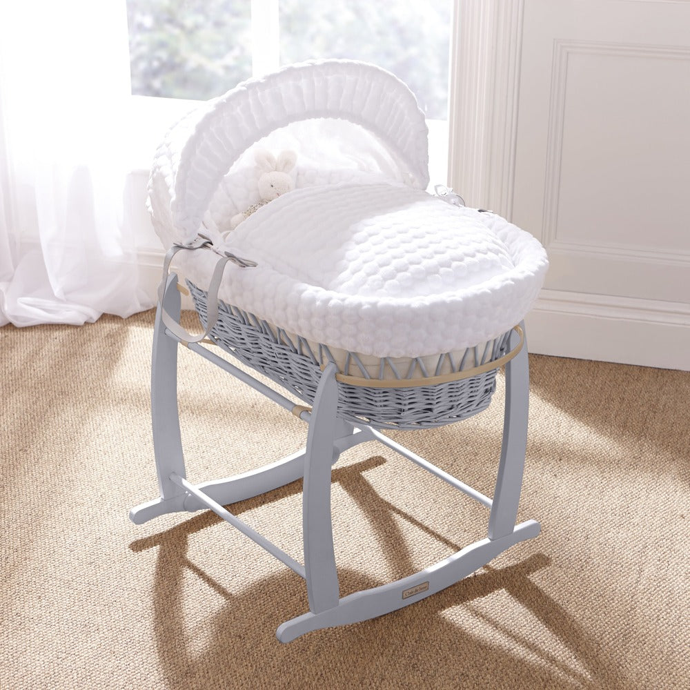 White Clair de Lune Marshmallow Grey Wicker Moses Basket