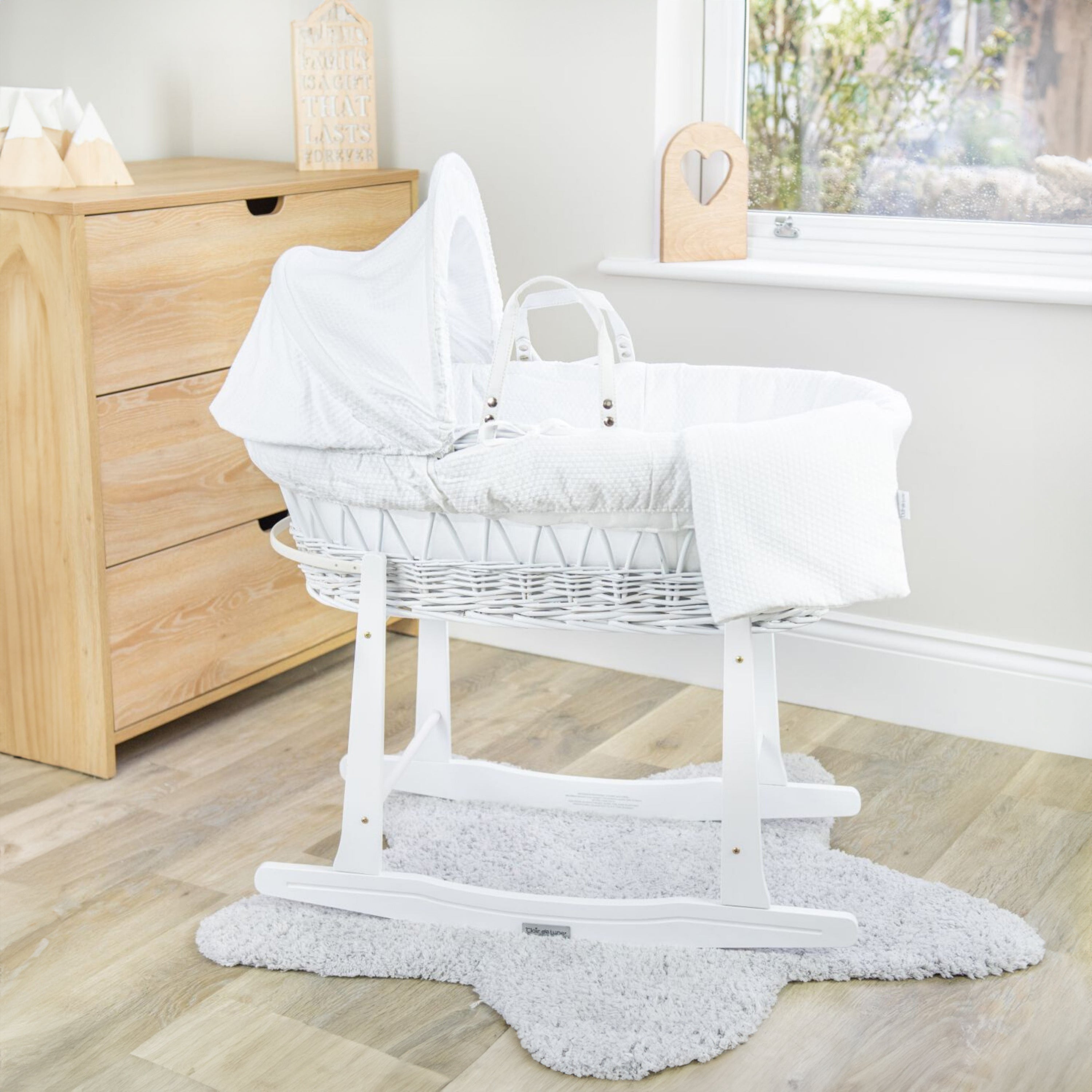 Clair de Lune Cotton Dream White Wicker Moses Basket